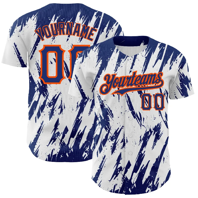 Baseball Jersey for Team Customization-Custom White Royal-Orange 3D Pattern Design Abstract Sharp Shape Authentic Baseball Jersey