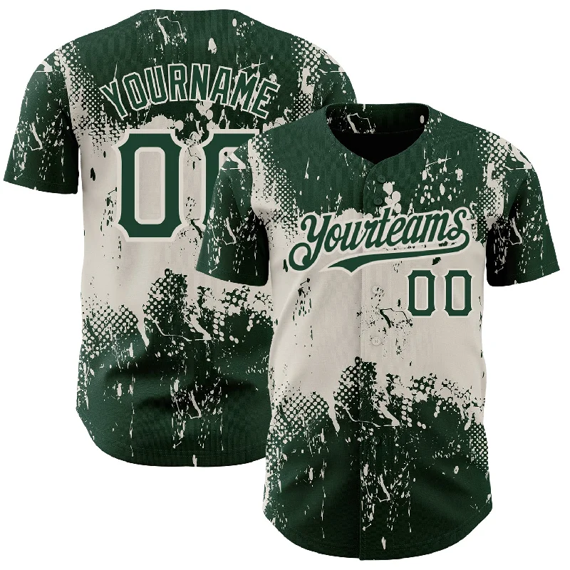 Baseball Jersey for Softball and Baseball Teams-Custom Green Cream 3D Pattern Design Abstract Splatter Grunge Art Authentic Baseball Jersey