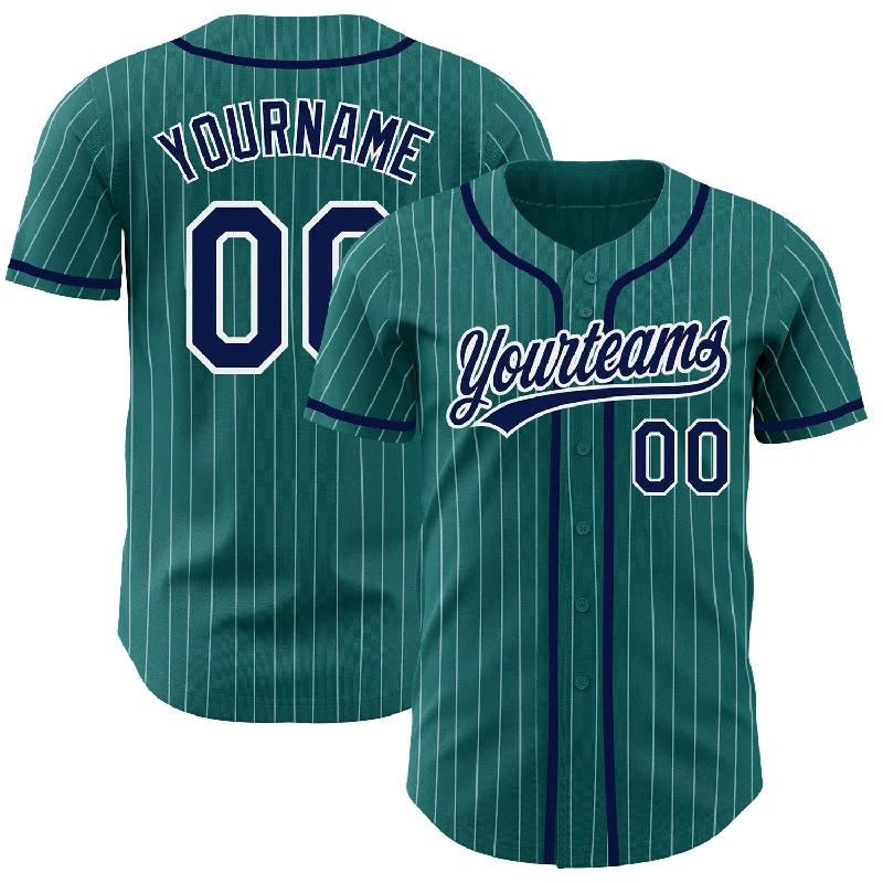 Baseball Jersey for Major League Fans-Custom Teal White Pinstripe Navy Authentic Baseball Jersey