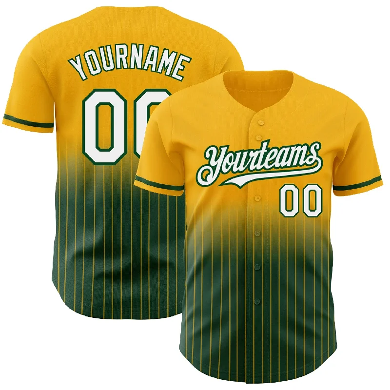 Baseball Jersey for Team Logo and Branding-Custom Gold Pinstripe White-Green Authentic Fade Fashion Baseball Jersey