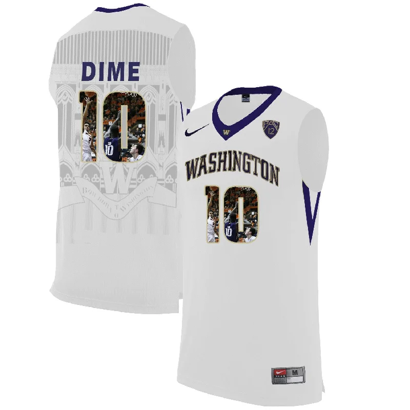 Basketball Jersey for Soft and Stretchable Fabric-Washington Huskies 10 DIME White With Portait College Basketball Basketball Jersey