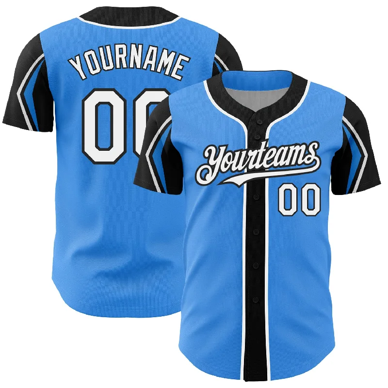 Baseball Jersey for Comfortable Player Jerseys-Custom Electric Blue White-Black 3 Colors Arm Shapes Authentic Baseball Jersey