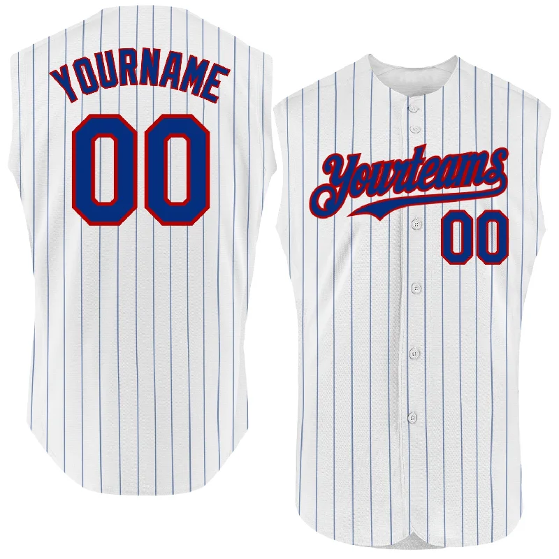 Baseball Jersey for Youth Sports Events-Custom White Royal Pinstripe Orange Authentic Sleeveless Baseball Jersey