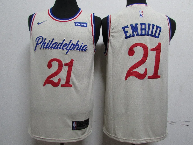 Basketball Jersey for Affordable Custom Uniforms-76ers 21 Joel Embiid Cream 2019-20 City Edition Swingman Basketball Jersey