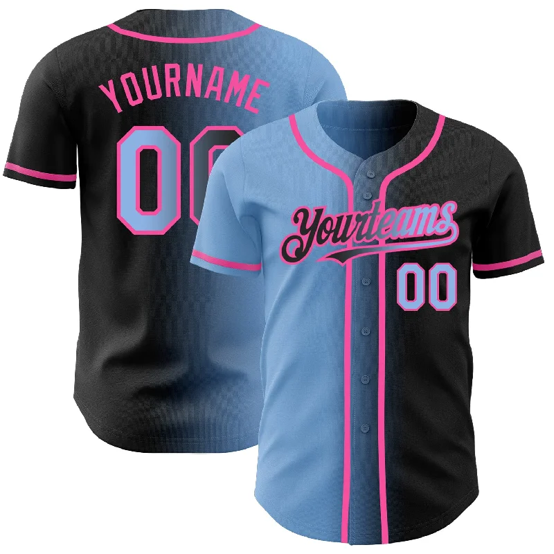 Baseball Jersey for Youth Team Spirit-Custom Black Light Blue-Pink Authentic Gradient Fashion Baseball Jersey