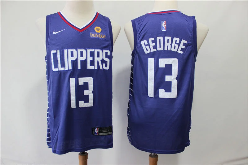 Basketball Jersey for Game-Day Fan Gear-Clippers 13 Paul George Blue Swingman Basketball Jersey