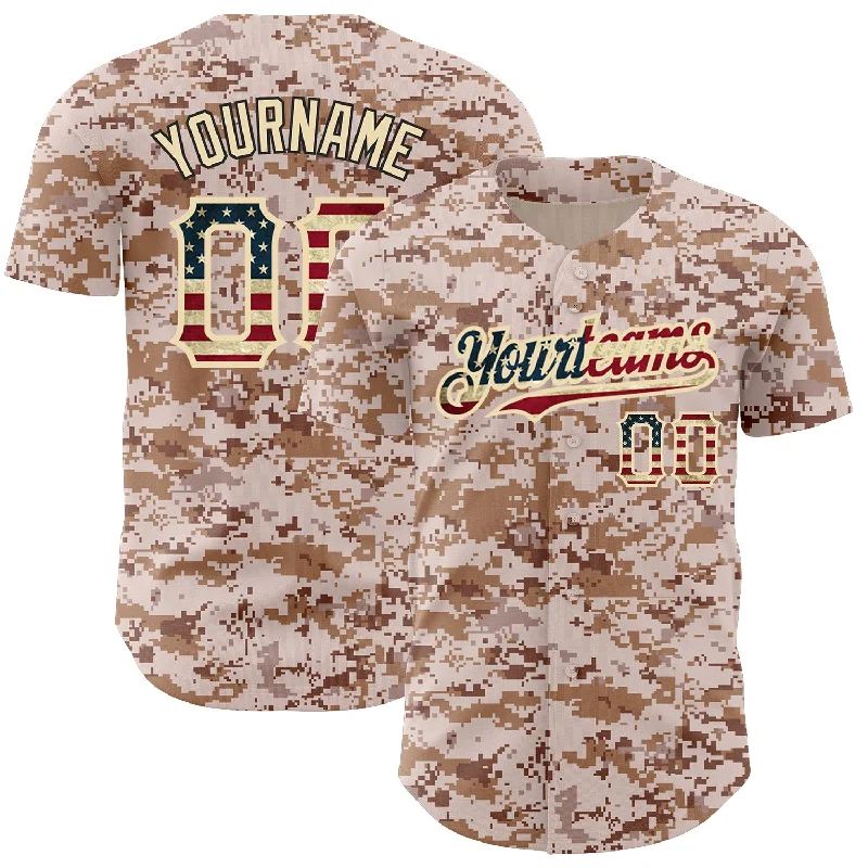 Baseball Jersey for Adjustable Fit-Custom Camo Vintage USA Flag-City Cream Authentic Salute To Service Baseball Jersey