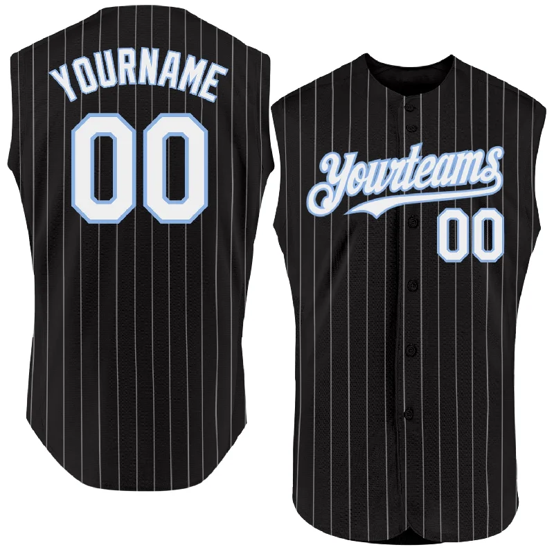 Baseball Jersey for Comfortable Game Wear-Custom Black White Pinstripe Teal Authentic Sleeveless Baseball Jersey