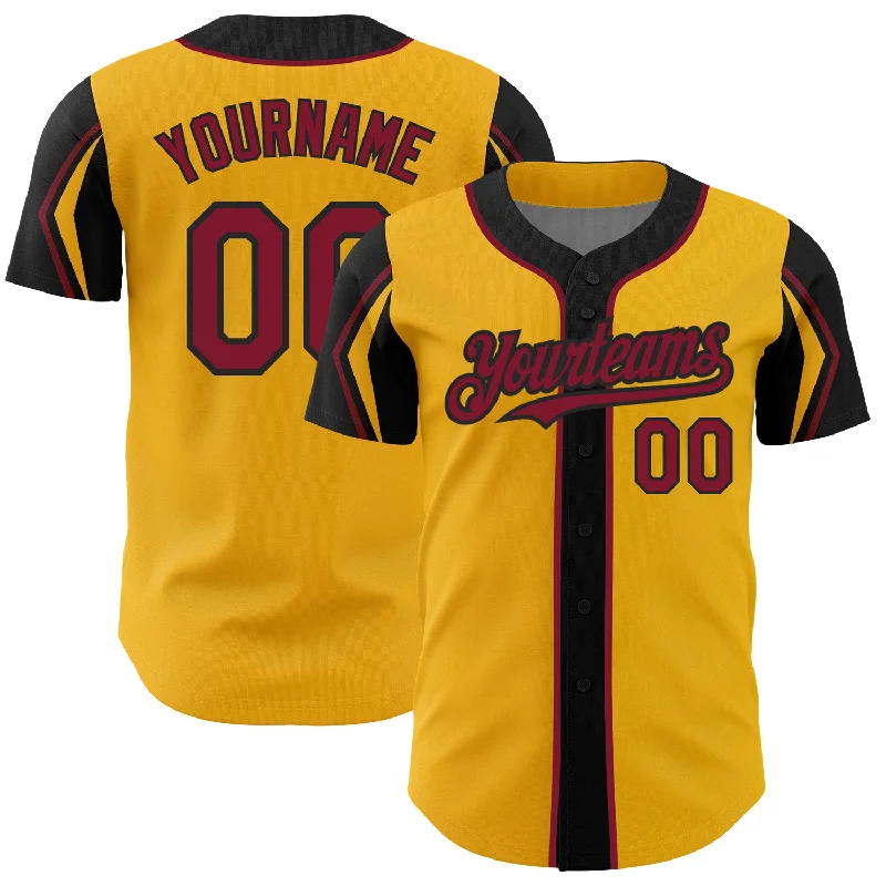 Baseball Jersey for Retro and Vintage Style-Custom Gold Crimson-Black 3 Colors Arm Shapes Authentic Baseball Jersey