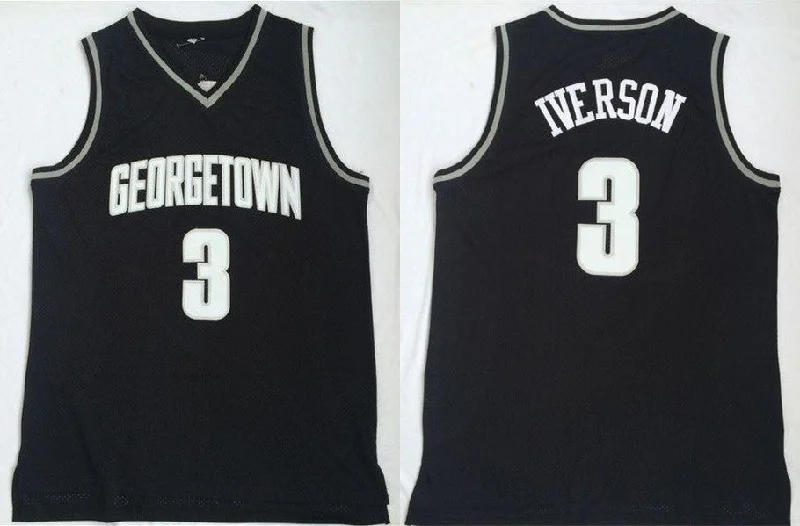 Basketball Jersey for All-Weather Basketball Gear-Georgetown Hoyas 3 Allen Iverson Black College Basketball Basketball Jersey