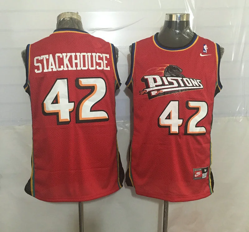 Basketball Jersey for Performance Fit Design-Pistons 42 Jerry Stachouse Red Stitched Basketball Jersey