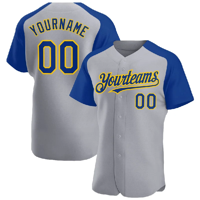 Baseball Jersey for Premium Fan Support-Custom Gray Royal-Yellow Authentic Raglan Sleeves Baseball Jersey