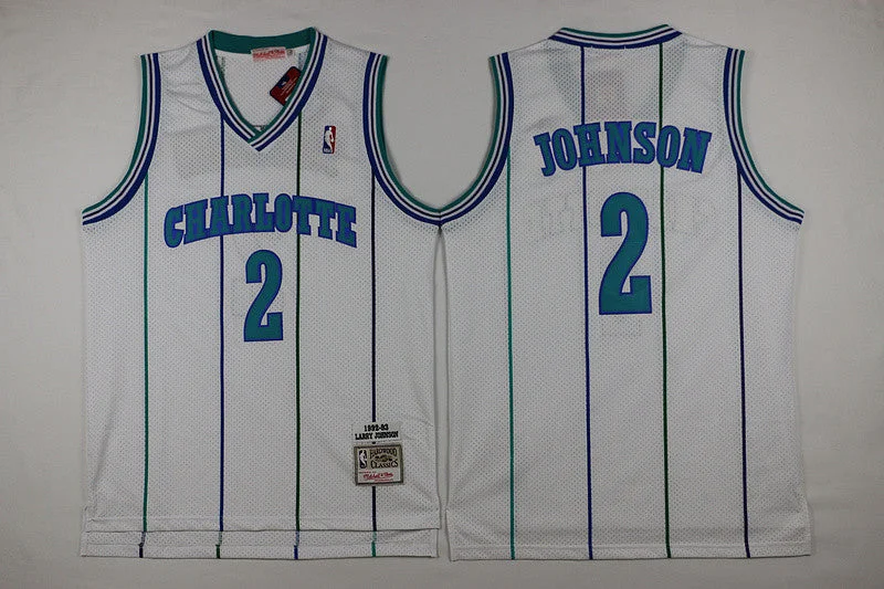 Basketball Jersey for Personalized Player Jerseys-Hornets 2 Larry Johnson White Hardwood Classics Basketball Jersey