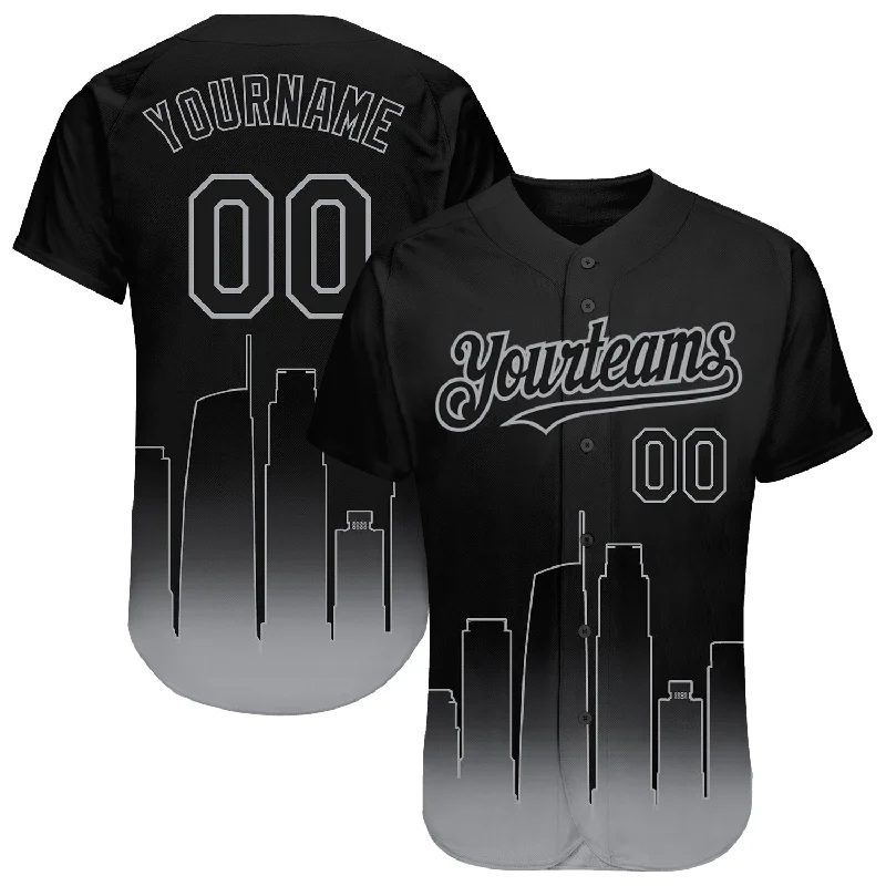 Personalized Baseball Jersey-Custom Black-Gray 3D Los Angeles City Edition Fade Fashion Authentic Baseball Jersey