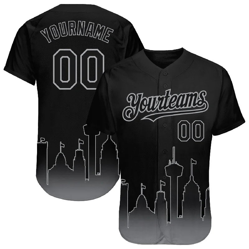 Baseball Jersey for Personalized Player Designs-Custom Black Gray 3D San Antonio City Edition Fade Fashion Authentic Baseball Jersey