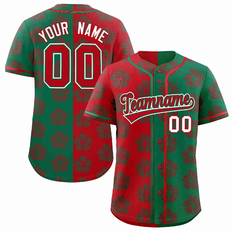 Baseball Jersey for Sports Team Support Apparel-Custom Red Kelly Green Split Fashion Flower Graffiti Pattern Authentic Baseball Jersey