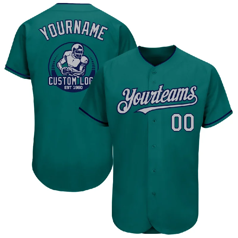 Baseball Jersey for Professional Baseball Merchandise-Custom Teal Gray-Navy Authentic Baseball Jersey