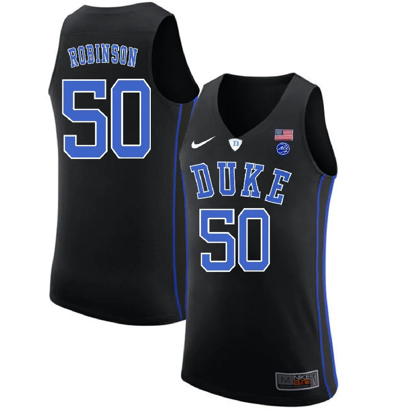 Basketball Jersey for High School Uniforms-Duke Blue Devils 50 Justin Robinson Black College Basketball Basketball Jersey