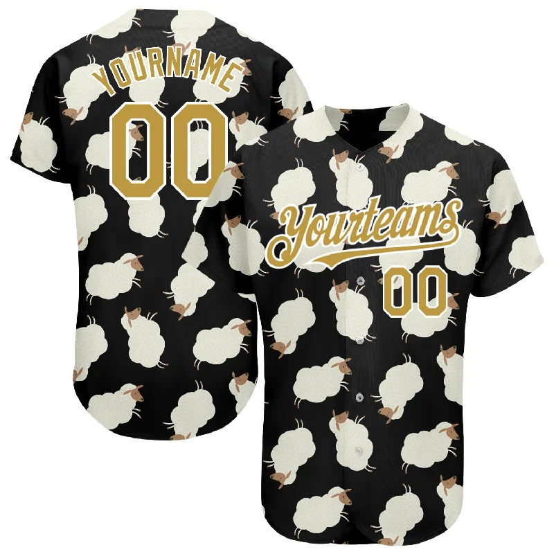 Baseball Jersey for Youth Team Spirit-Custom Black Old Gold-White 3D Pattern Design Goat Authentic Baseball Jersey