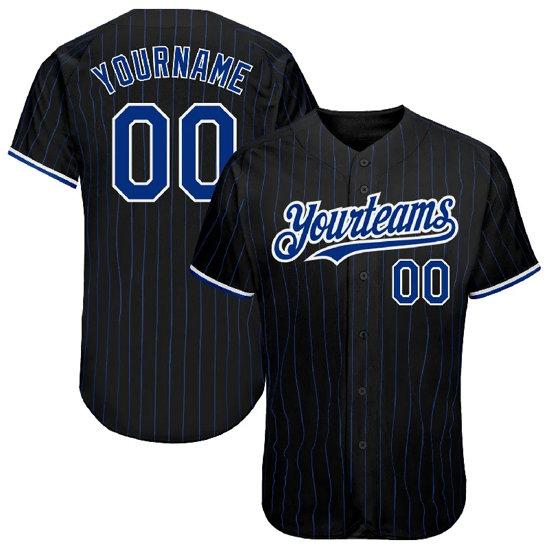 Baseball Jersey for Team Custom Fit-Custom Black Royal Pinstripe White Authentic Baseball Jersey