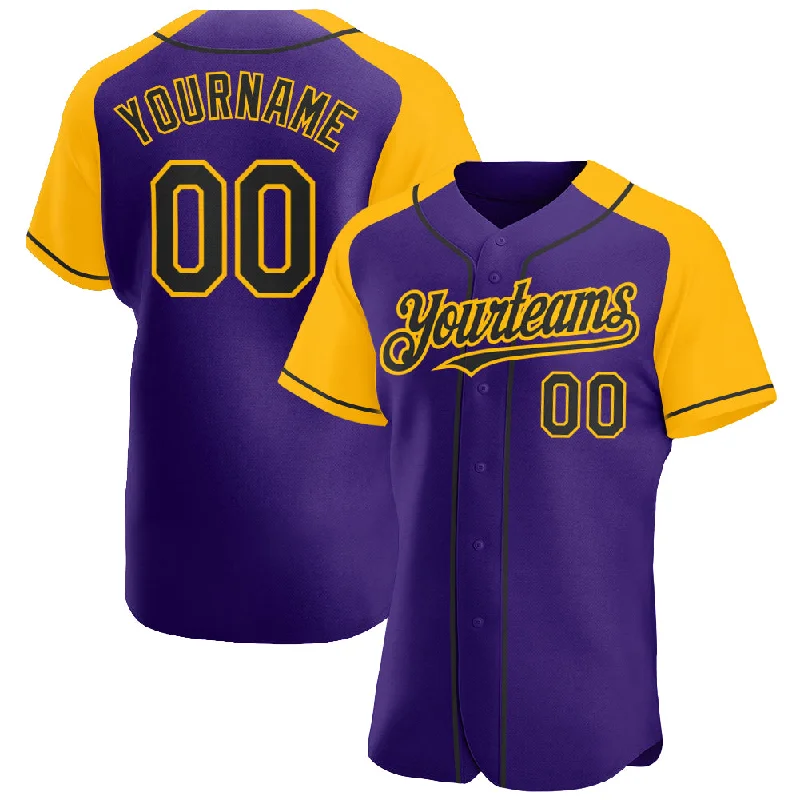 Baseball Jersey for Premium Customization-Custom Purple Black-Gold Authentic Raglan Sleeves Baseball Jersey