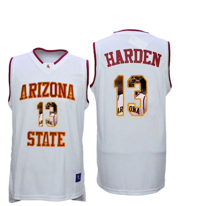 Basketball Jersey for Breathable Basketball Gear-Arizona State Sun Devils 13 James Harden White Team Logo Print College Basketball Basketball Jersey4