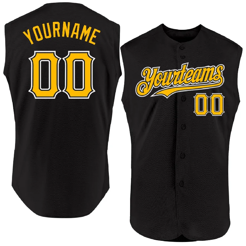 Baseball Jersey for Performance Fit-Custom Black Gold-White Authentic Sleeveless Baseball Jersey