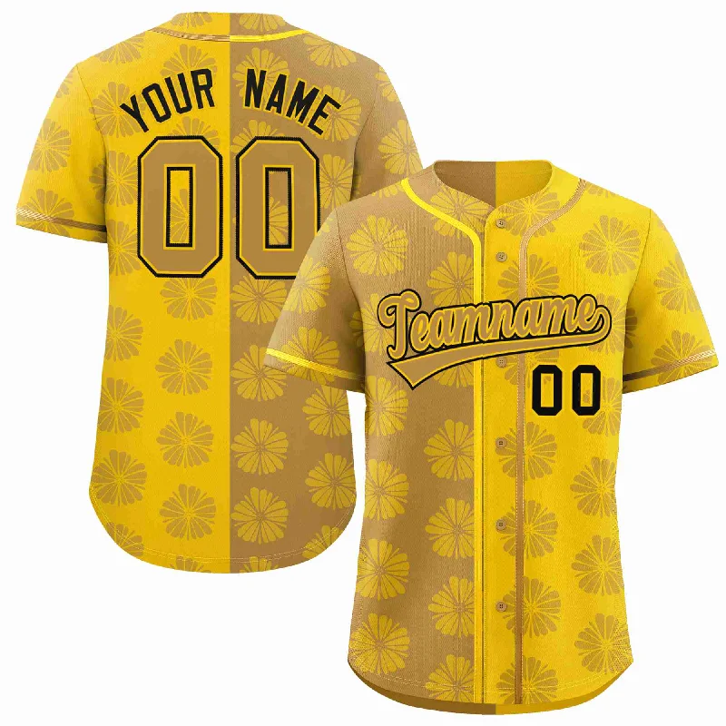 Baseball Jersey for Authentic Team Design-Custom Old Gold Gold Split Fashion Flower Graffiti Pattern Authentic Baseball Jersey