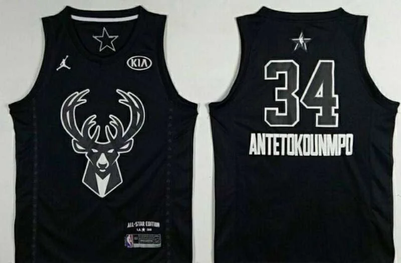 Basketball Jersey for Lightweight Game Wear-Bucks 34 Giannis Antetokounmpo Black 2018 All-Star Game Jordan Brand Authentic Basketball Jersey