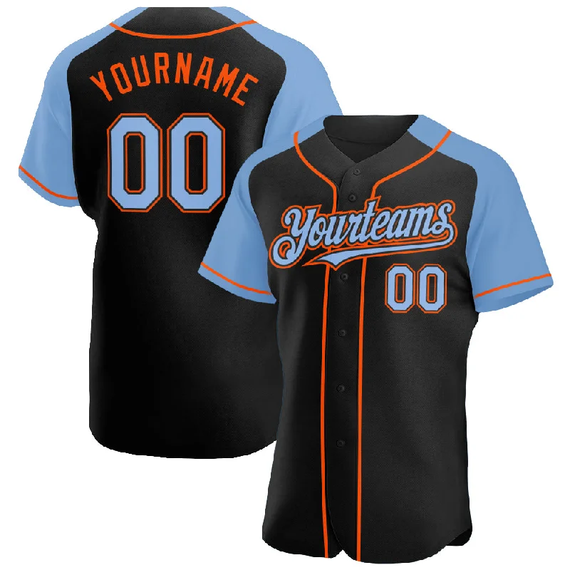 Baseball Jersey for Lightweight Comfort-Custom Black Light Blue-Orange Authentic Raglan Sleeves Baseball Jersey