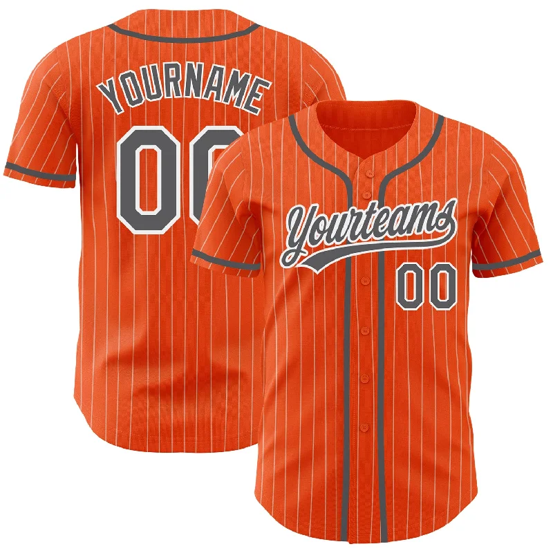 Baseball Jersey for High-Quality Fit and Design-Custom Orange White Pinstripe Steel Gray Authentic Baseball Jersey