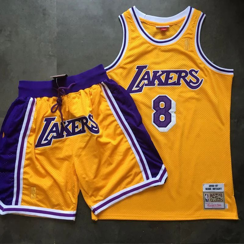 Basketball Jersey for Team Building Apparel-Lakers 8 Kobe Bryant Yellow 1996-97 Hardwood Classics Basketball Jersey(With Shorts)