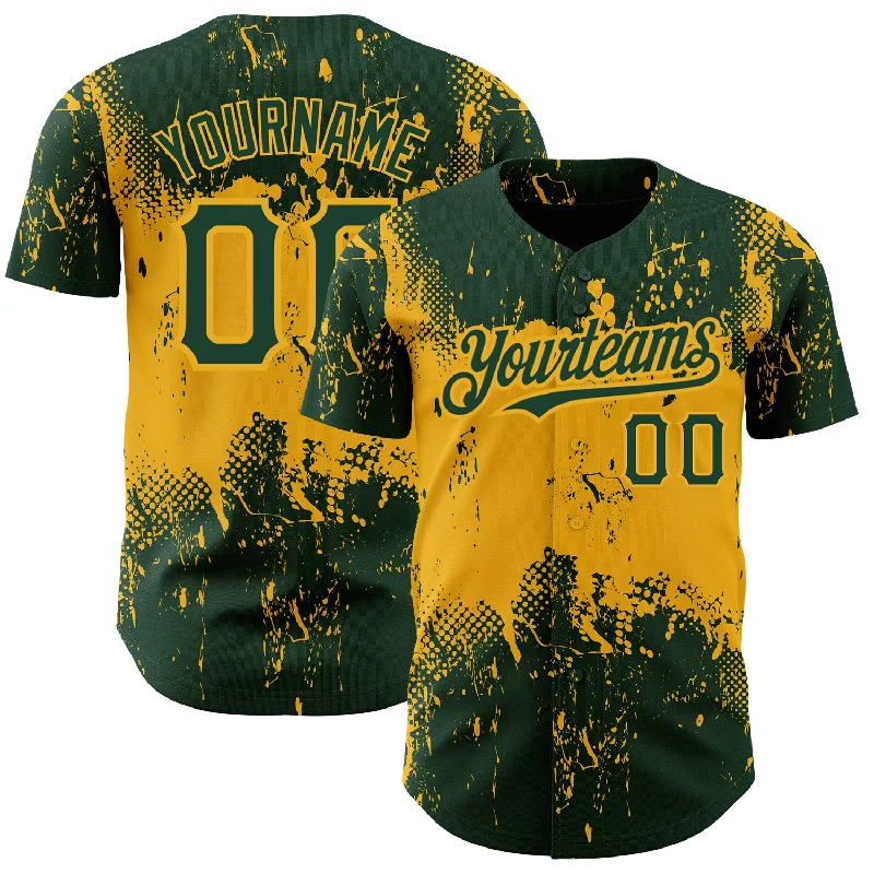 Baseball Jersey for Youth Sports Apparel-Custom Green Gold 3D Pattern Design Abstract Splatter Grunge Art Authentic Baseball Jersey