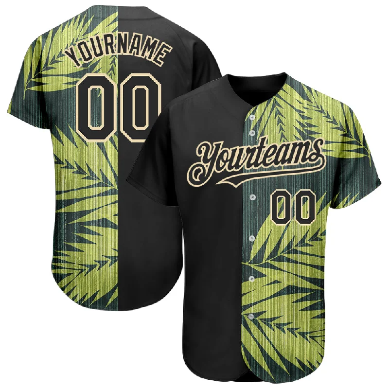 Baseball Jersey for High-Quality Youth Uniforms-Custom Black City Cream 3D Pattern Design Hawaii Tropical Palm Leaves Authentic Baseball Jersey