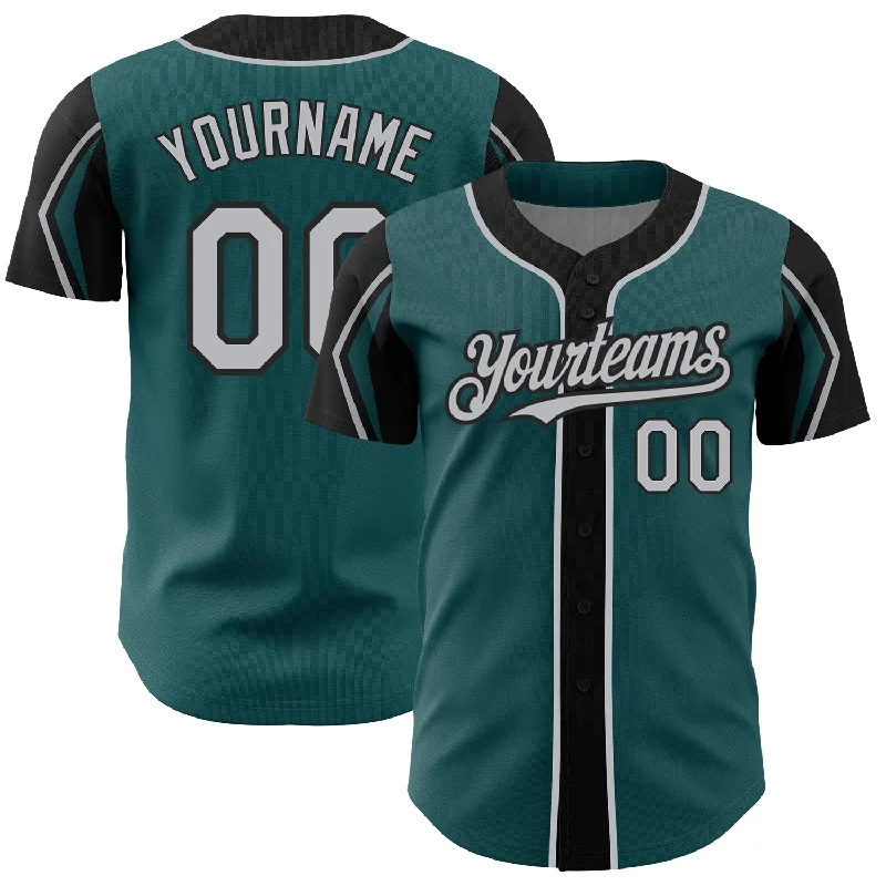 Baseball Jersey for Customizable Team Gear-Custom Midnight Green Gray-Black 3 Colors Arm Shapes Authentic Baseball Jersey