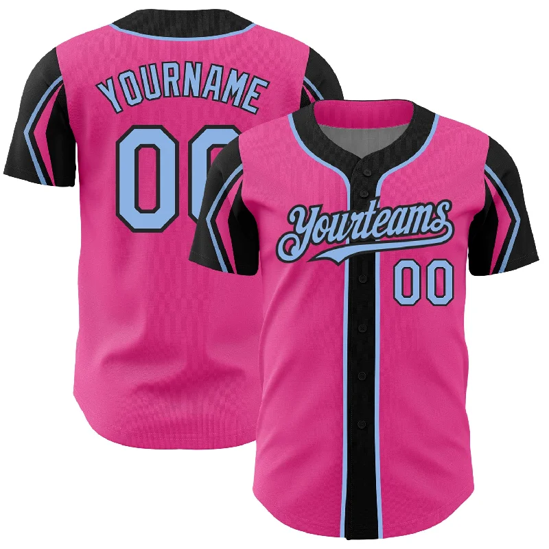 Baseball Jersey for Professional Appearance-Custom Pink Light Blue-Black 3 Colors Arm Shapes Authentic Baseball Jersey