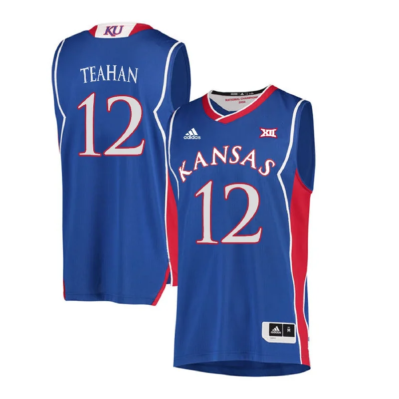 Basketball Jersey for High-Quality Youth Sports Gear-Kansas Jayhawks 12 Chris Teahan Blue Throwback College Basketball Basketball Jersey