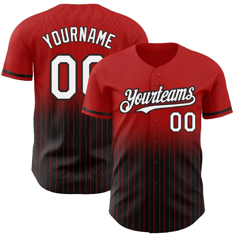 Baseball Jersey for Youth League Teams-Custom Red Pinstripe White-Black Authentic Fade Fashion Baseball Jersey