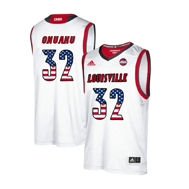 Basketball Jersey for Professional-Level Fit-Louisville Cardinals 32 Chinanu Onuaku White USA Flag College Basketball Basketball Jersey