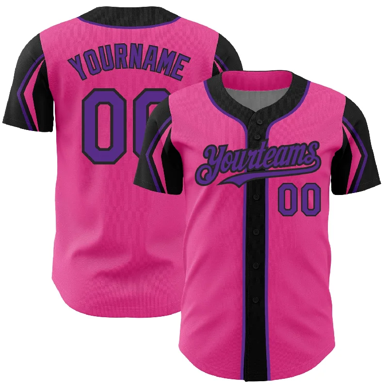 Baseball Jersey for Comfortable Game Wear-Custom Pink Purple-Black 3 Colors Arm Shapes Authentic Baseball Jersey