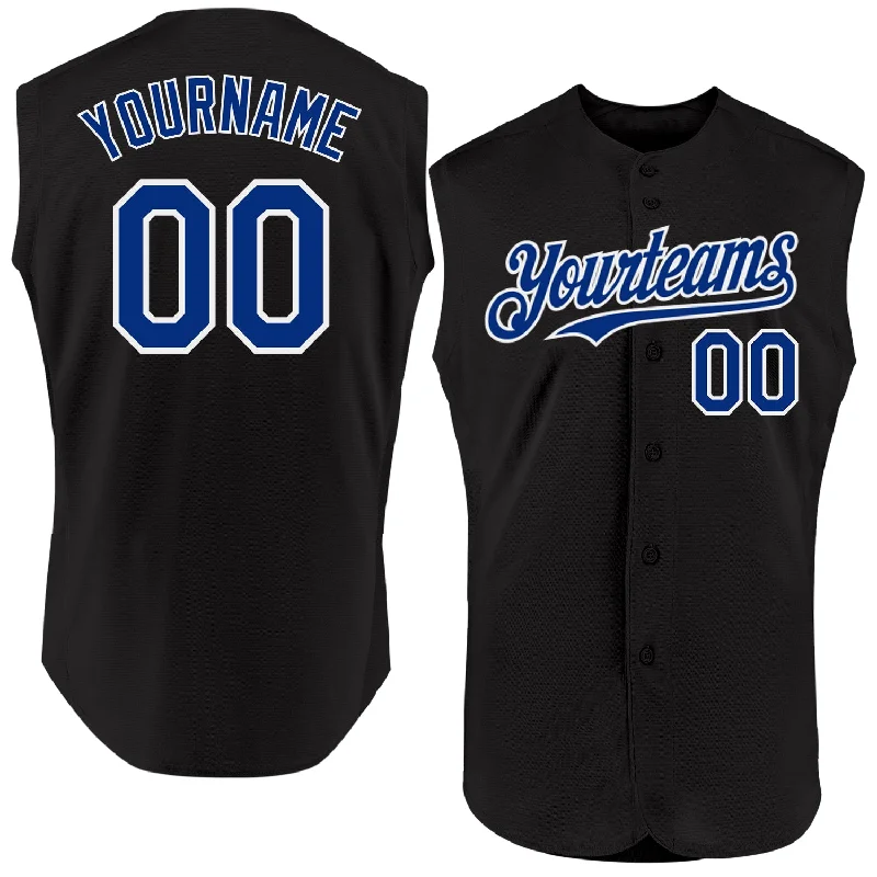 Baseball Jersey for Authentic Team Design-Custom Black Royal-White Authentic Sleeveless Baseball Jersey