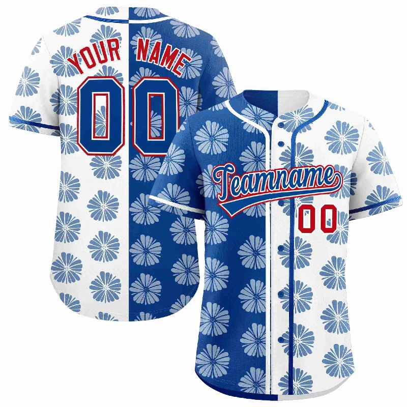 Baseball Jersey for Casual Baseball Supporter Gear-Custom Royal White Split Fashion Flower Graffiti Pattern Authentic Baseball Jersey