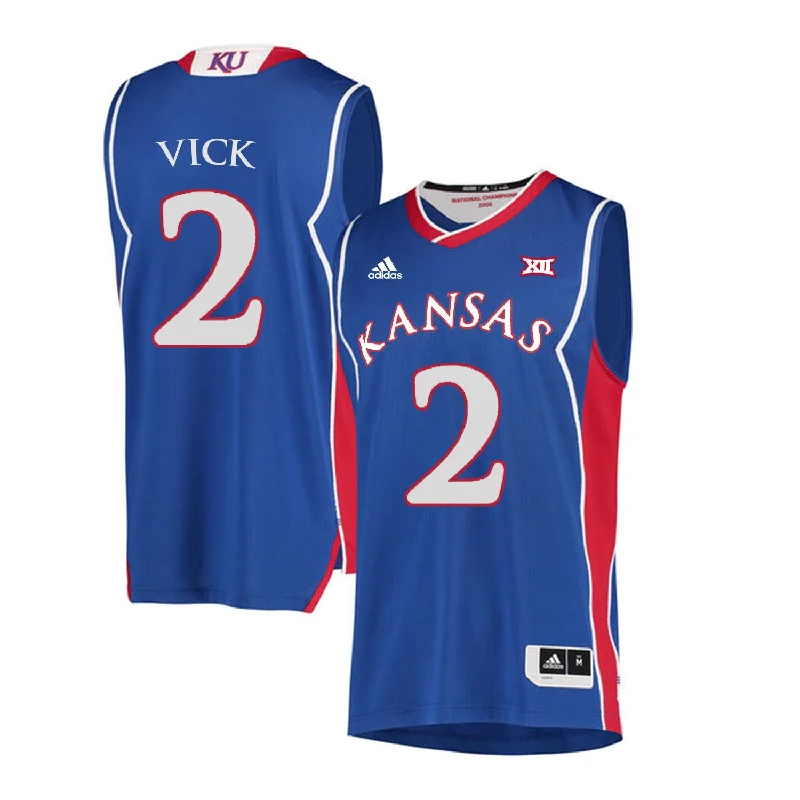 Basketball Jersey for College Teams-Kansas Jayhawks 2 Lagerald Vick Blue Throwback College Basketball Basketball Jersey