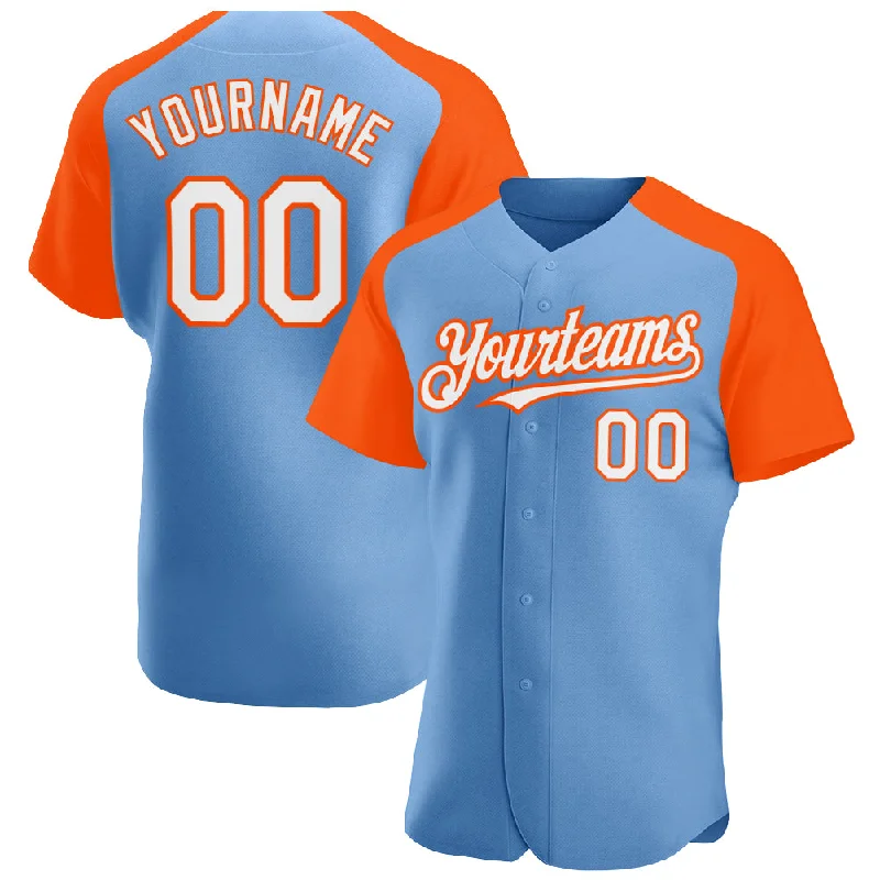 Baseball Jersey for Baseball Event Wear-Custom Light Blue White-Orange Authentic Raglan Sleeves Baseball Jersey