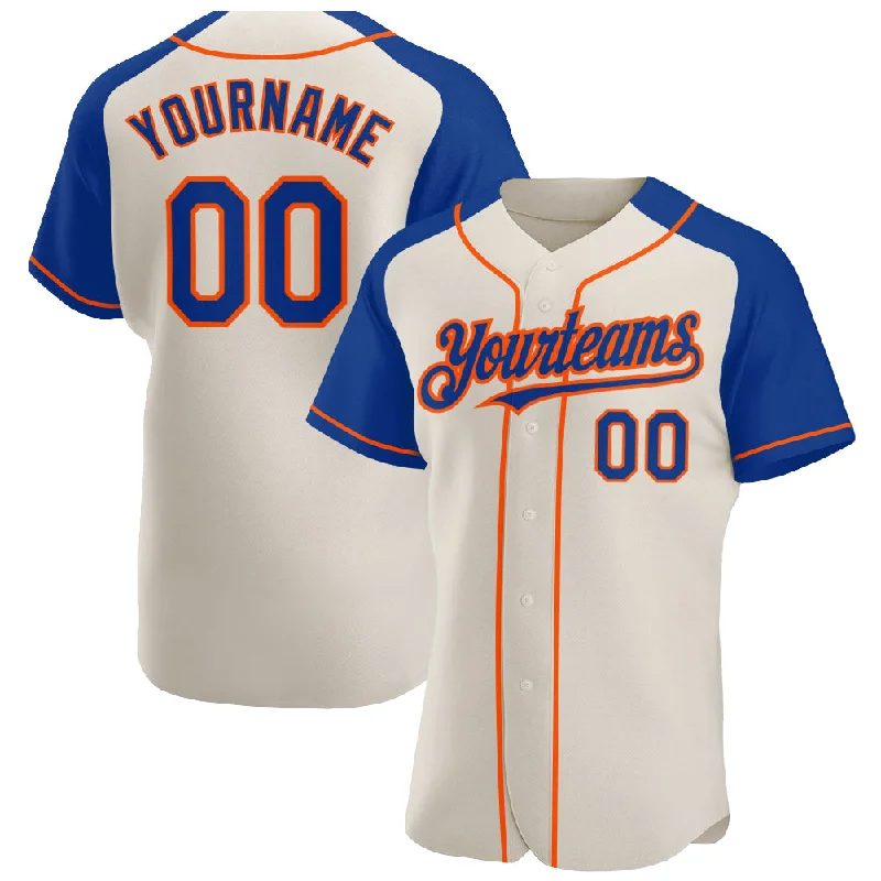 Baseball Jersey for Comfortable Fit-Custom Cream Royal-Orange Authentic Raglan Sleeves Baseball Jersey