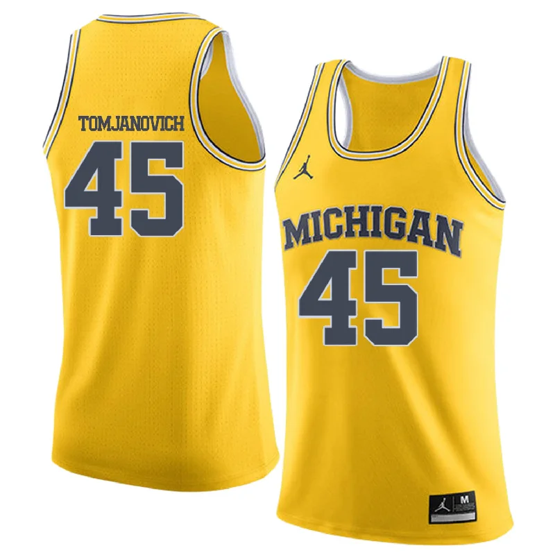 Basketball Jersey for Comfortable Custom Fit-University of Michigan 45 Rudy Tomjanovich Yellow College Basketball Basketball Jersey