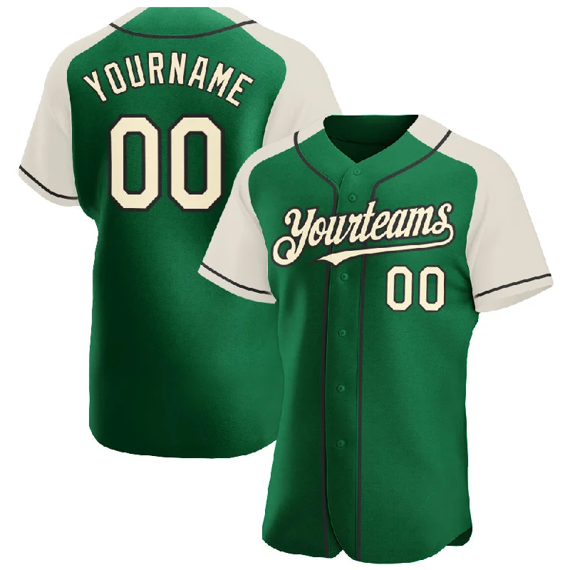 Baseball Jersey for Casual Baseball Fans-Custom Kelly Green Cream-Black Authentic Raglan Sleeves Baseball Jersey