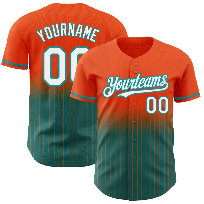 Baseball Jersey for High-End Custom Bats and Jerseys-Custom Orange Pinstripe White-Teal Authentic Fade Fashion Baseball Jersey