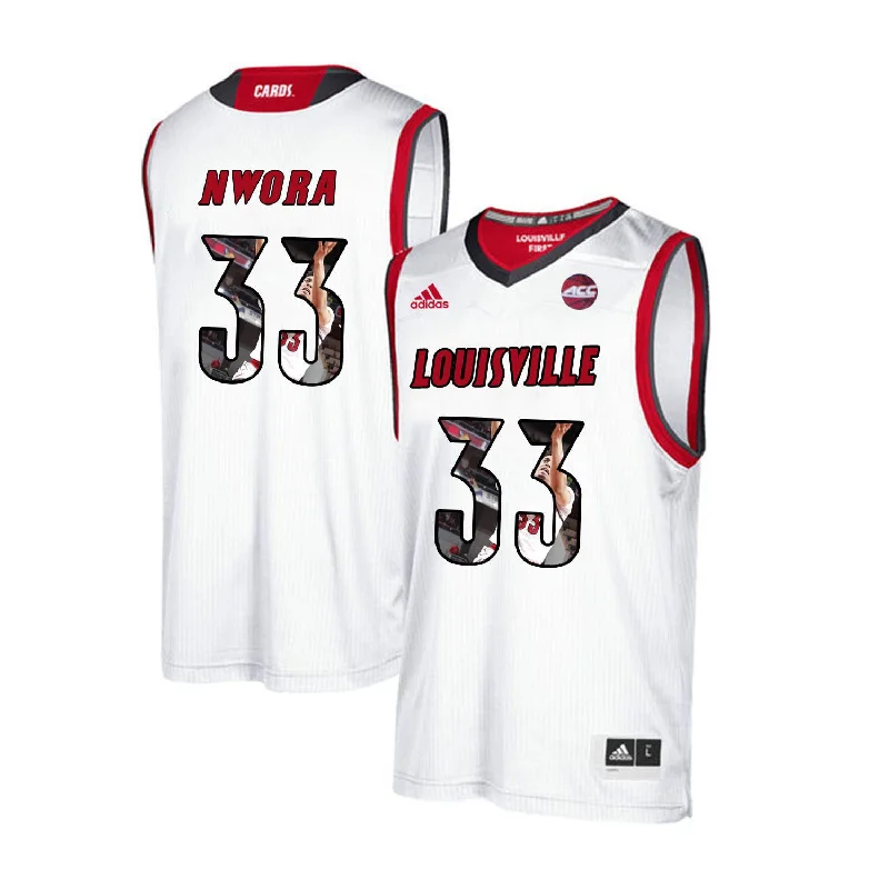 Basketball Jersey for School Teams-Louisville Cardinals 33 Jordan Nwora White With Portrait Print College Basketball Basketball Jersey