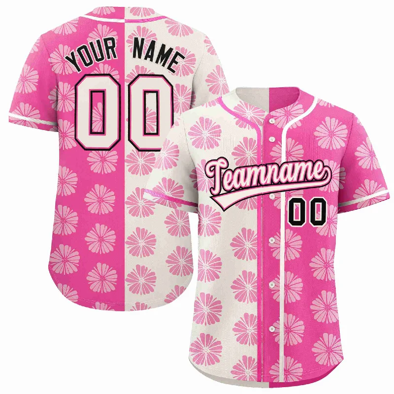 Baseball Jersey for Adjustable Fit-Custom Cream Pink Split Fashion Flower Graffiti Pattern Authentic Baseball Jersey